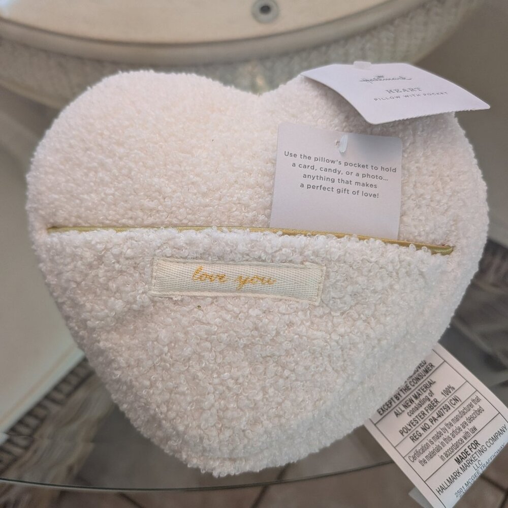NWT Hallmark Heart Shaped Plush Pillow with Pocket